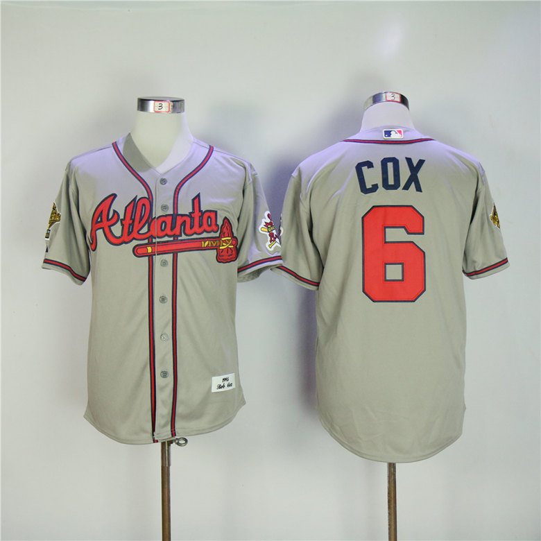 Men Atlanta Braves 6 Cox Grey Throwback 1995 MLB Jerseys